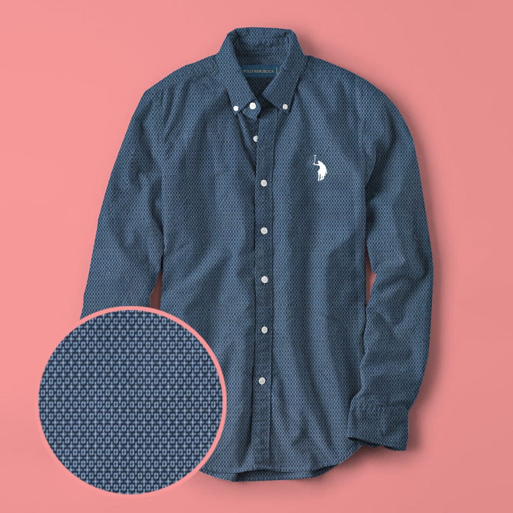 Polo Republica Men's Premium Pony Embroidered Check Design Casual Shirt Men's Casual Shirt Polo Republica Navy Blue S 