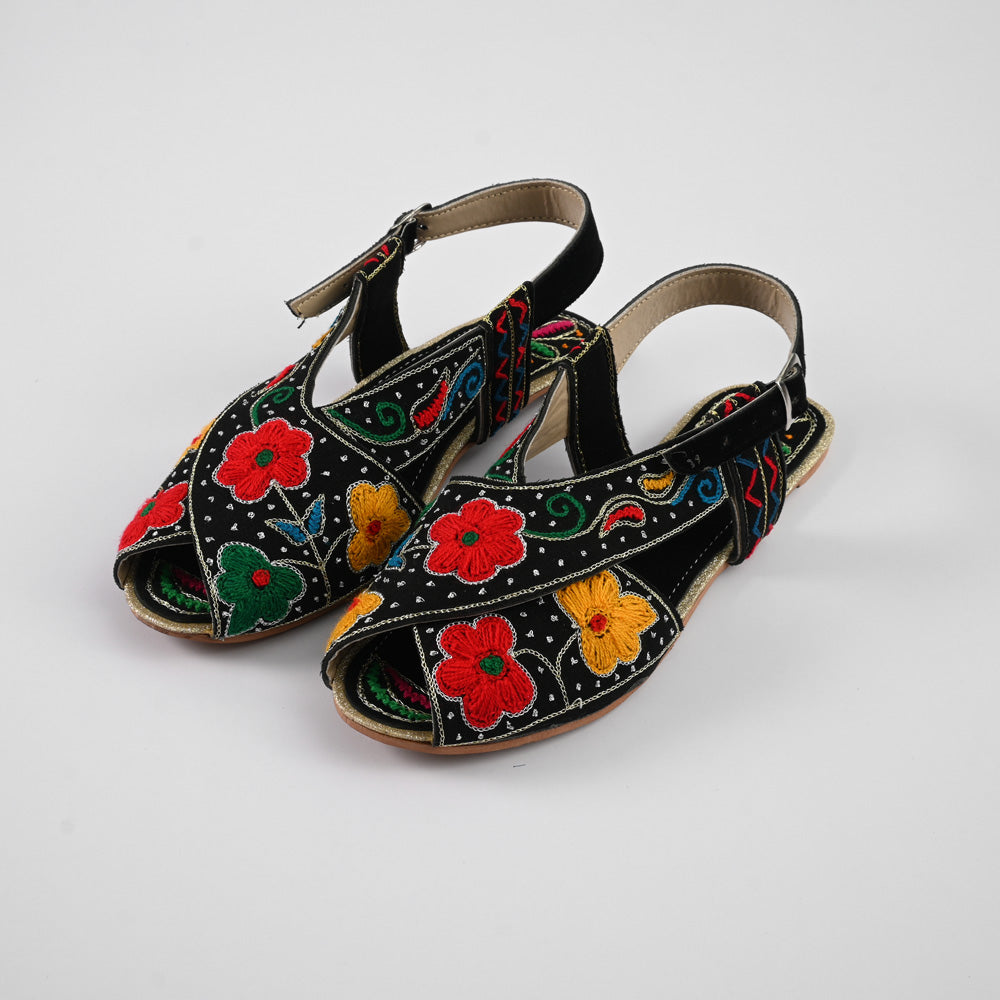 Women's Salamanca Flower Embroidered Design Peshwari Chappal Women's Shoes SNQ Black EUR 36 