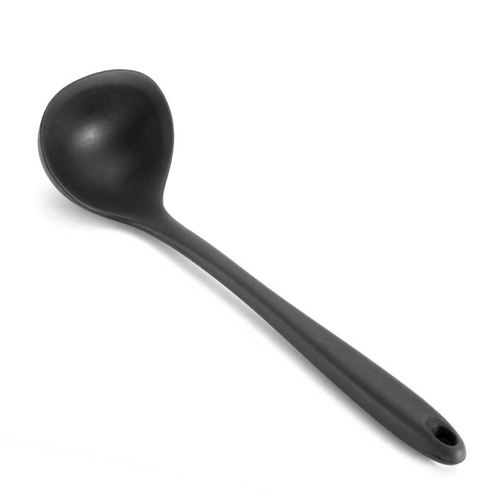 Long Handle Silicon Nonstick Soup Spoon Ladle Kitchen Accessories ALN Black 
