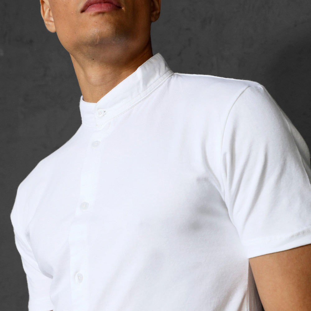 Men's Mandarin Collar Short Sleeves Knitted Casual Shirt