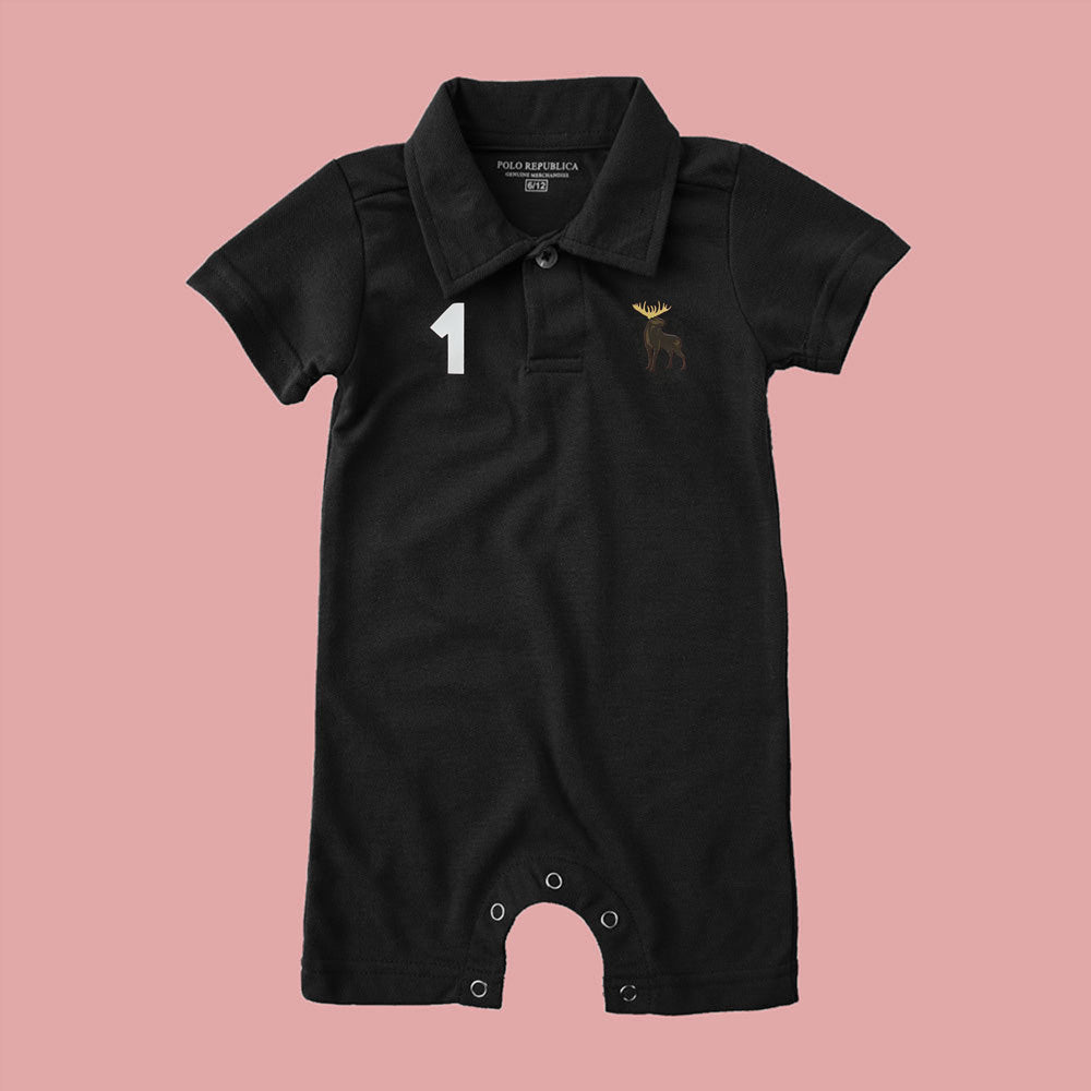 Polo Republica Moose-1 Printed Design Short Sleeve Baby Romper Romper Polo Republica Black 0-3 Months 