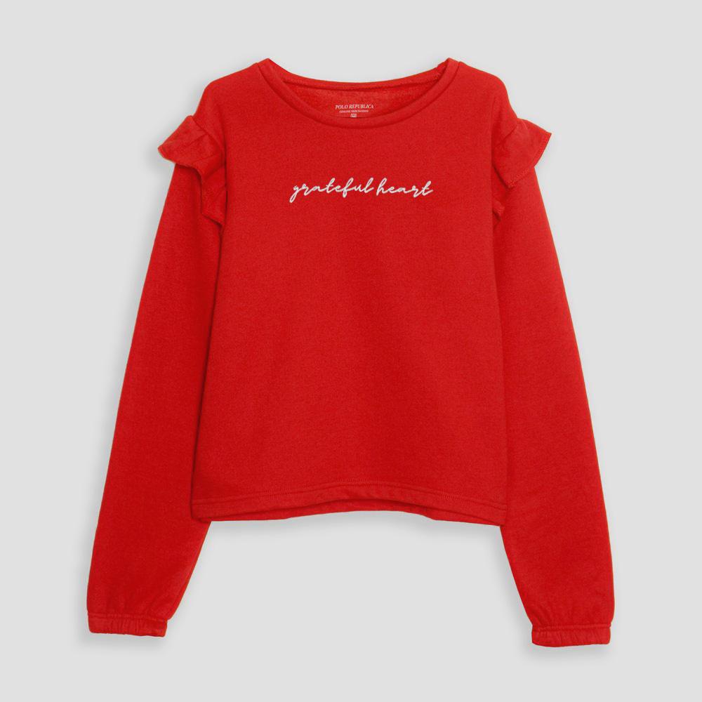 Polo Republica Women's Frill Grateful Embroidered Fleece Sweatshirt Women's Sweat Shirt Polo Republica Red XS 