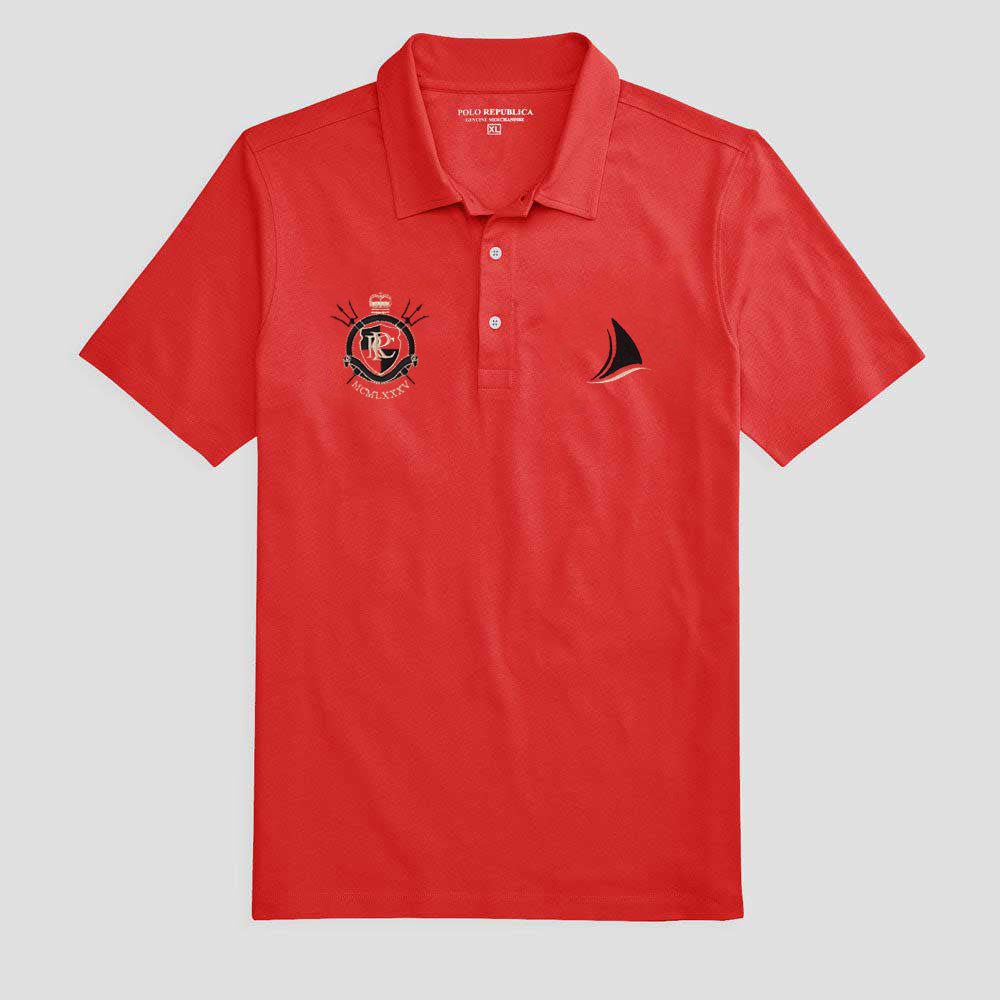 Polo Republica Men's PRC Badge Wave Embroidered Polo Shirt Men's Polo Shirt Polo Republica Coral Red S 