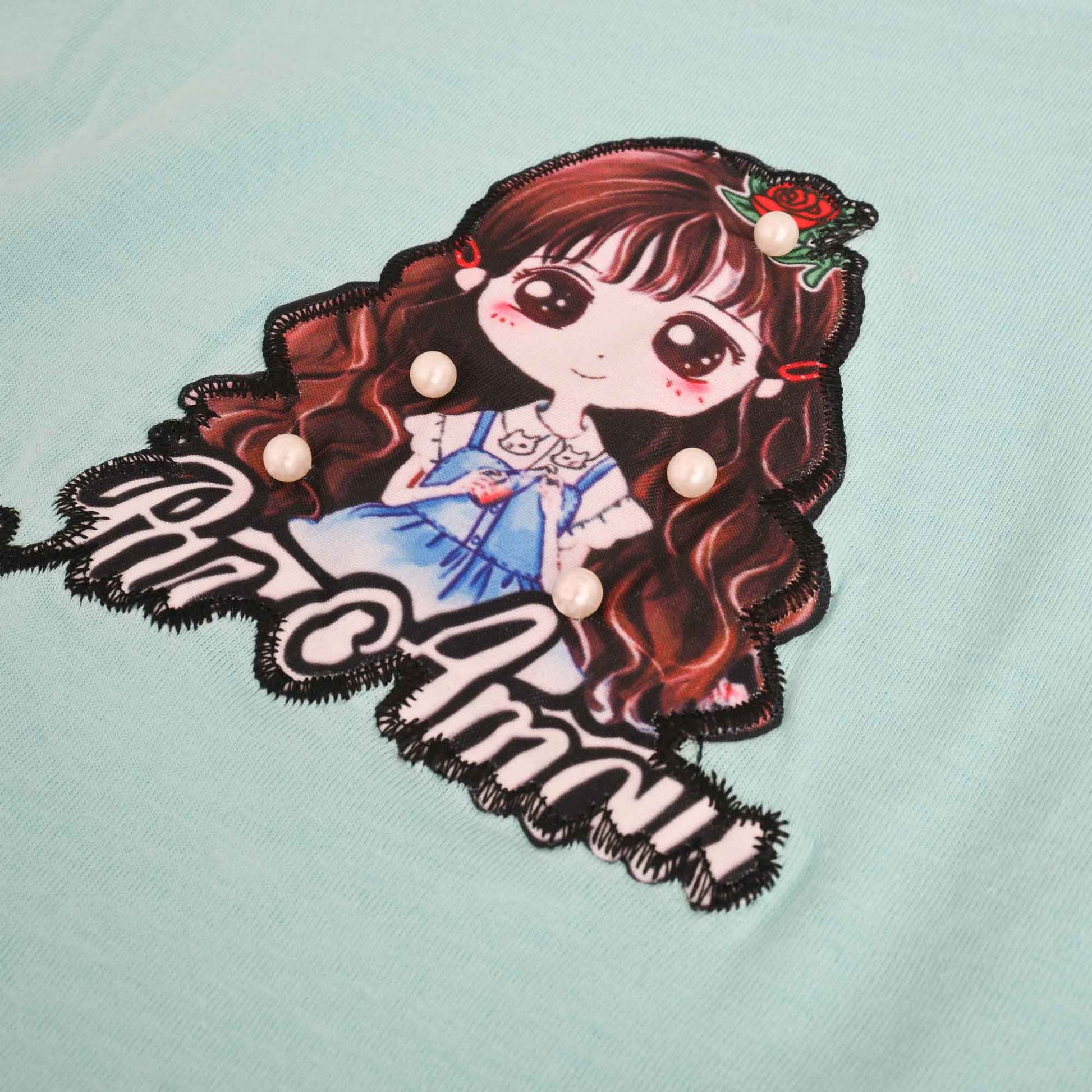 Junior Kid's Par Amau Pearl Embellished Tee Shirt Girl's Tee Shirt SZK 