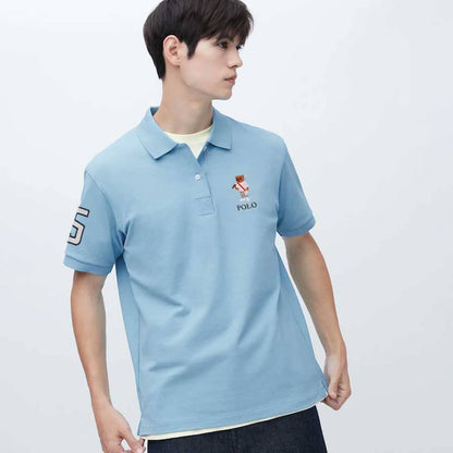 Polo Republica Men's Polo Bear & 8 Embroidered Short Sleeve Polo Shirt Men's Polo Shirt Polo Republica Sky S 