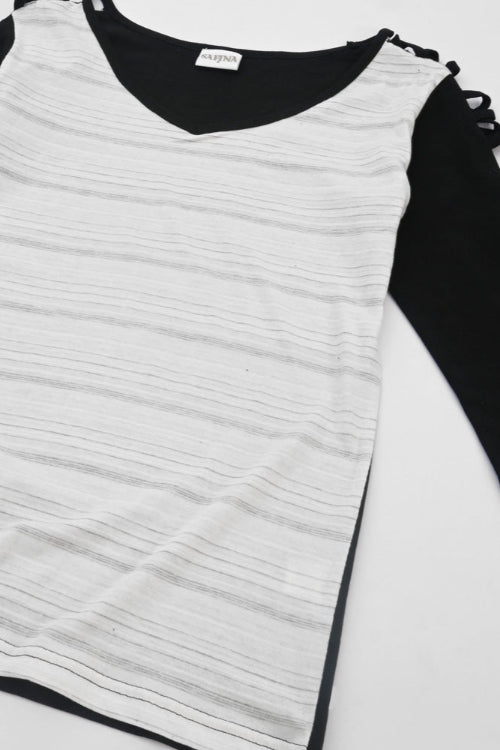 Safina Women’s Stripe On Sleeves Design Tee Shirt