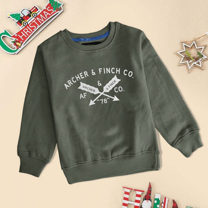 Archer & Finch Kid's Arrow Printed Contrast Neck Sweat Shirt Boy's Sweat Shirt LFS Olive 3-4 Years 