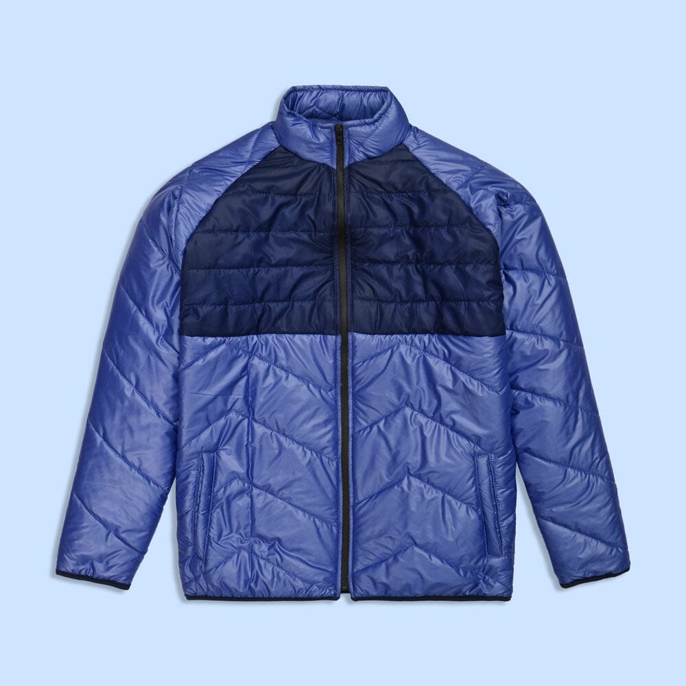 Max 21 Men's Panel Design Inner Fleece Quilted Raglan Sleeve Zipper Jacket Men's Jacket SZK Navy & Blue S 