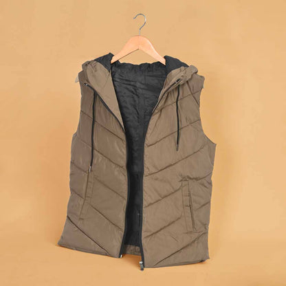Jindong Men's N Printed Zipper Hooded Body Warmer Gilet Men's Gilet Xclusive Fashion Khaki M 