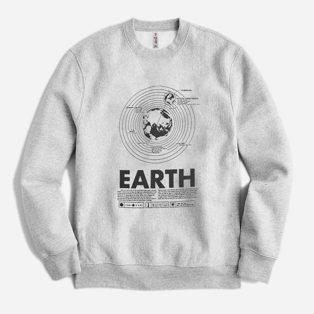 HAS Apparel Men's Earth Printed Long Sleeve Sweat Shirt Men's Sweat Shirt HAS Apparel Heather Grey XS 