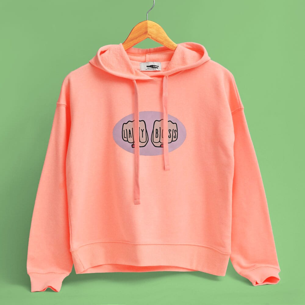 Women's Lady Boss Printed Terry Pullover Hoodie Women's Pullover Hoodie SNR Peach XS 