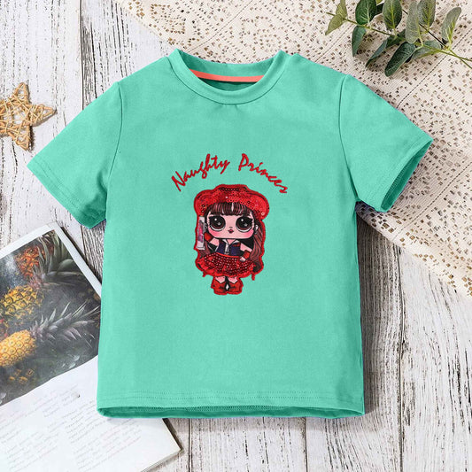 Junior Kid's Naugty Princes Embellish Tee Shirt Girl's Tee Shirt SZK Turquoise 3-6 Months 
