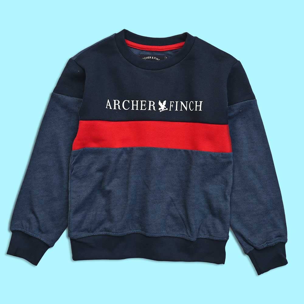 Archer & Finch Kid's Panel Design Logo Printed Sweat Shirt Boy's Sweat Shirt LFS Navy & Jeans Marl 3-4 Years 