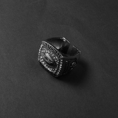 Men's Ring Letter Pattern Rhinestone Decor Commemorative Accessory Jewellery ALN D3 