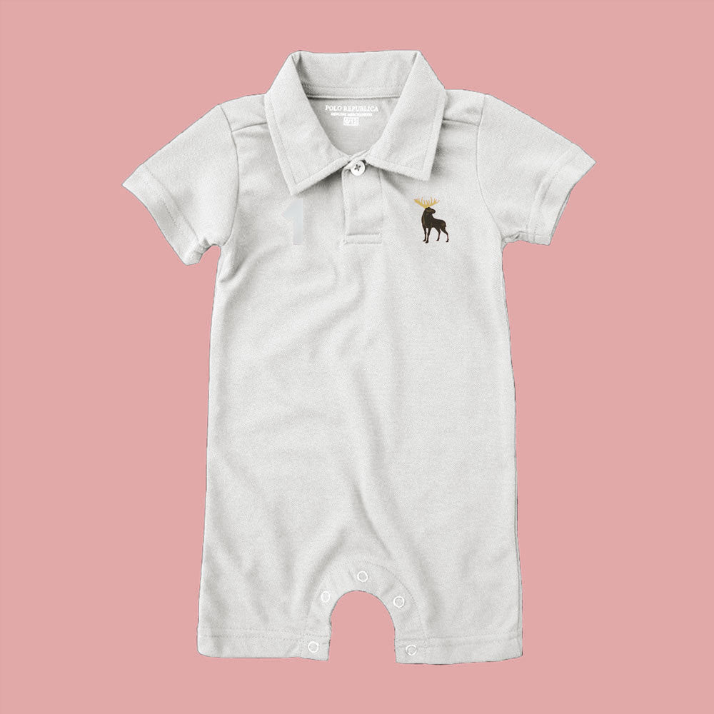 Polo Republica Moose-1 Printed Design Short Sleeve Baby Romper Romper Polo Republica Off White 0-3 Months 