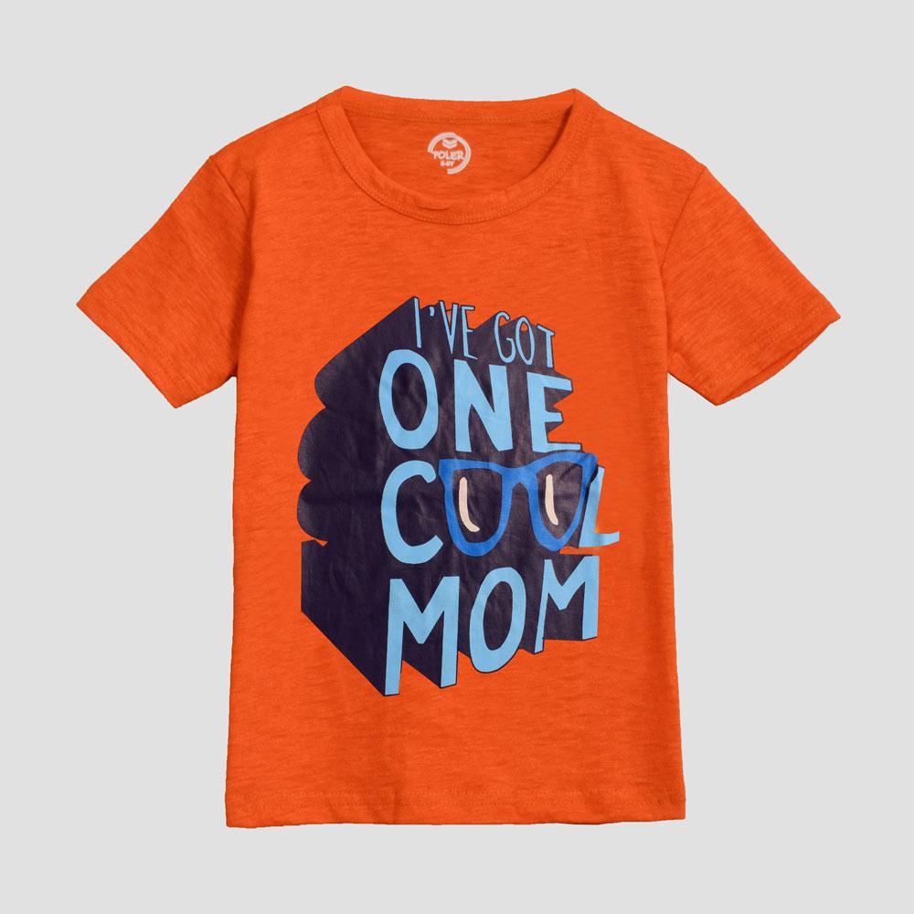 Poler Kid's I Have Cool Mom Printed Crew Neck Tee Shirt Boy's Tee Shirt IBT Orange 3-6 Months 