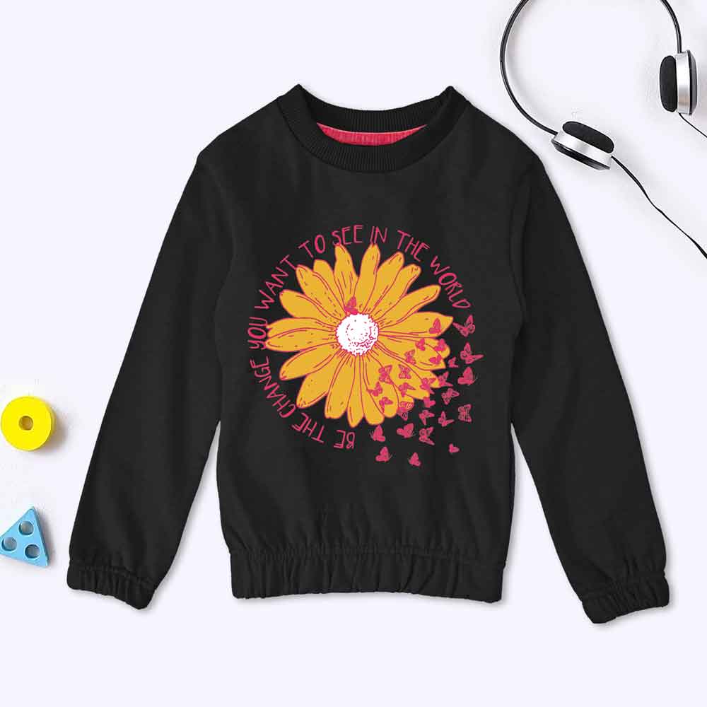 Lyallpur Girl's Sun Flower Printed Terry Sweat Shirt Girl's Sweat Shirt LFS Black 2 Years 