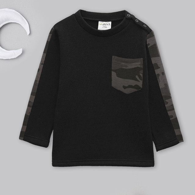 Safina Kid's Mourfen Long Sleeve Fleece Sweat Shirt Boy's Sweat Shirt Image Black & Graphite 2-3 Years 