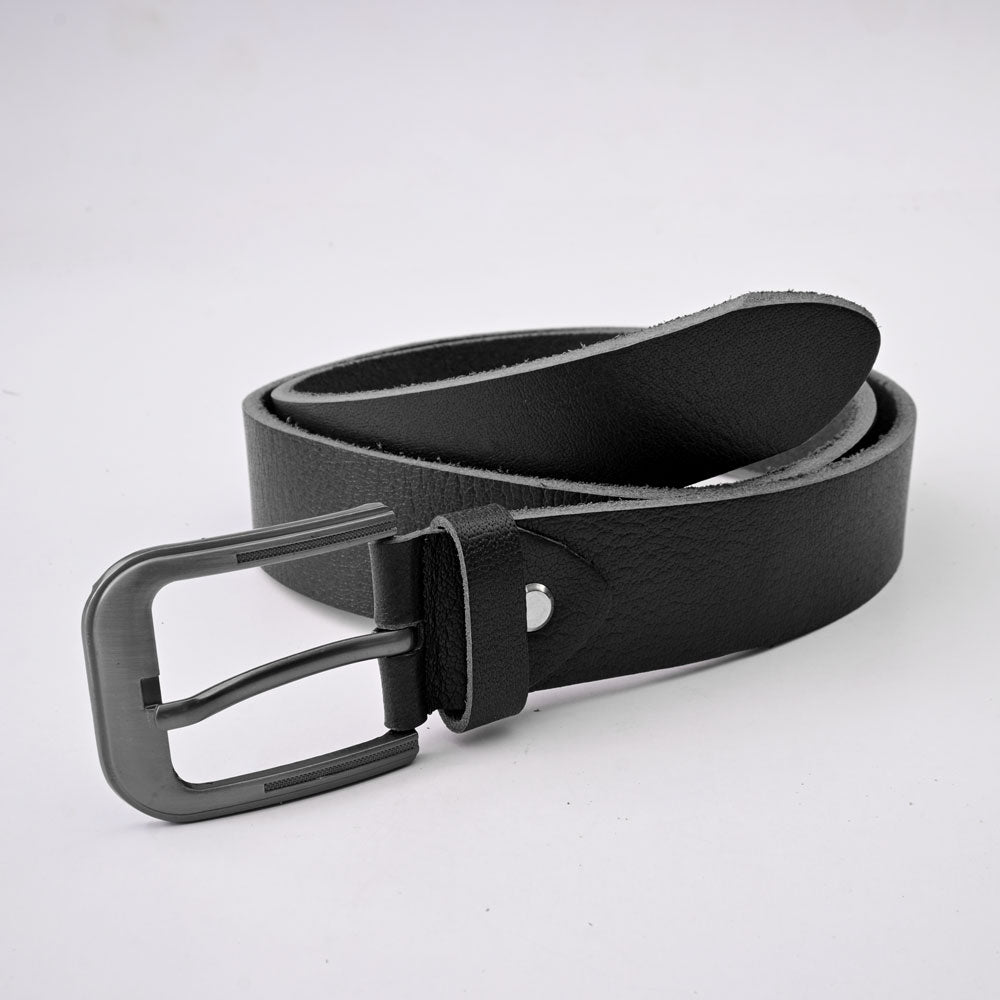 L&L Men's Cherriz Silver Grey Buckle PU Leather Belt