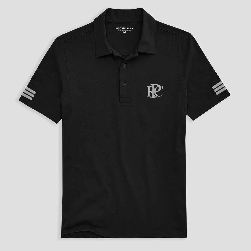Polo Republica Men's Triple Stripes PRC Printed Activewear Polo Shirt Men's Polo Shirt Polo Republica Black XS 