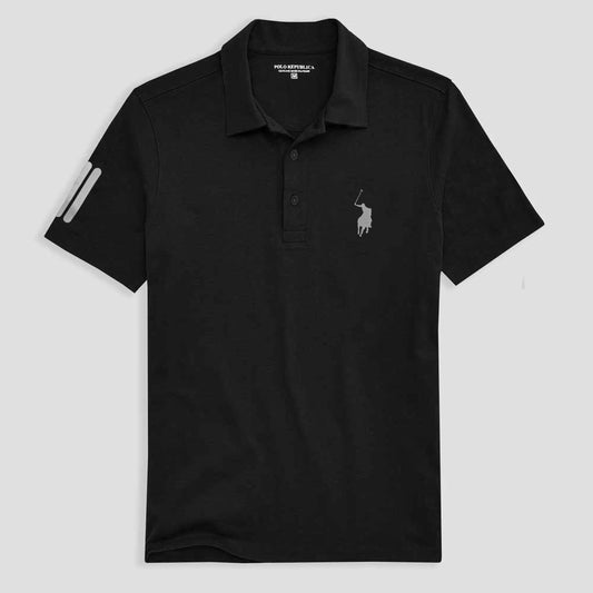 Polo Republica Men's Pony & Strips Printed Activewear Polo Shirt Men's Polo Shirt Polo Republica Black XS 