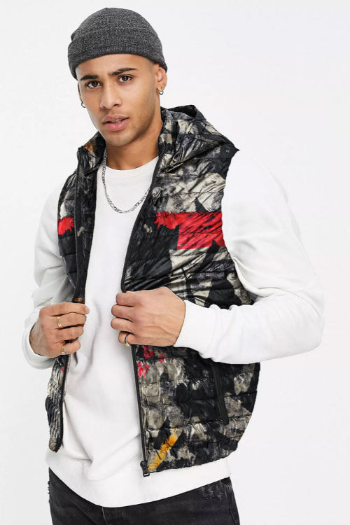 Men's Multi Quartz Army Puffer Body Warmer Hooded Gilet