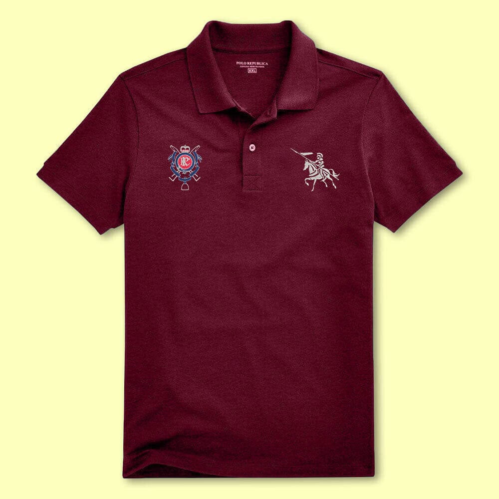 Polo Republica Men's PRC Crest & Horse Embroidered Short Sleeve Polo Shirt Men's Polo Shirt Polo Republica Maroon S 