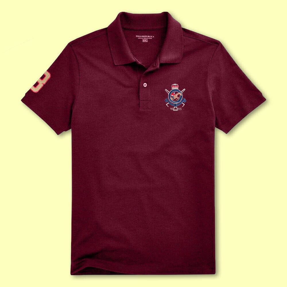 Polo Republica Men's Crest & 8 Embroidered Short Sleeve Polo Shirt Men's Polo Shirt Polo Republica Maroon S 