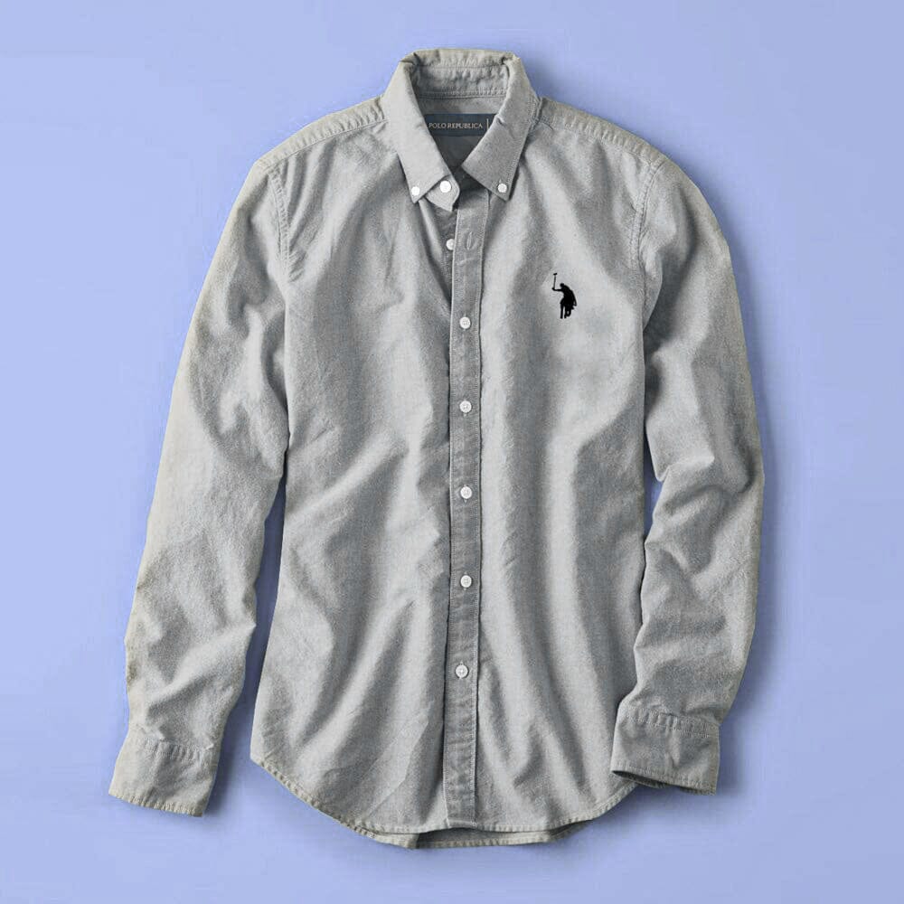 Polo Republica Men's Premium Pony Embroidered Plain Casual Shirt III Men's Casual Shirt Polo Republica Light Grey S 