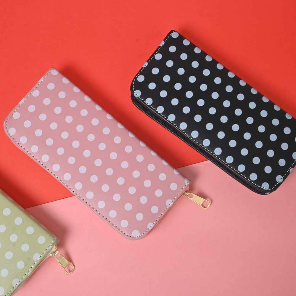 Women's Polka Dots Faux Leather Zip Closure Wallet/Purse Hand Bag NB Enterprises 