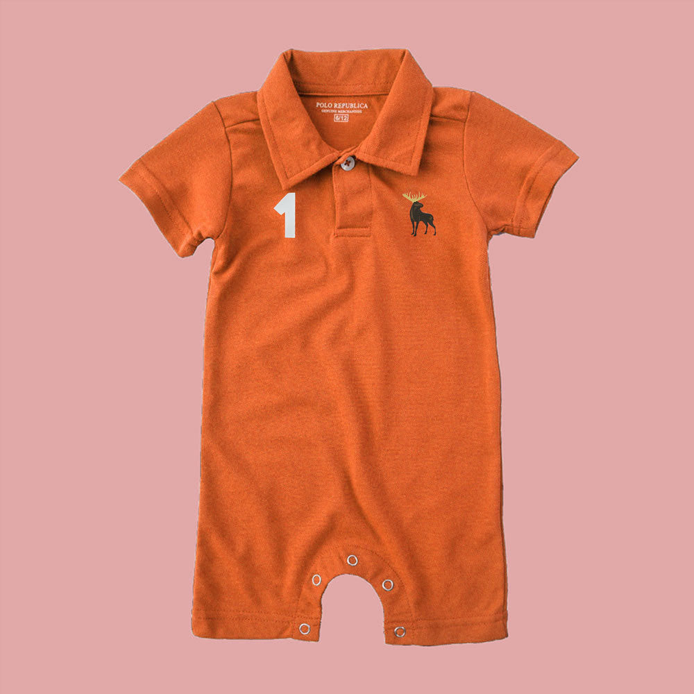 Polo Republica Moose-1 Printed Design Short Sleeve Baby Romper Romper Polo Republica Orange 0-3 Months 
