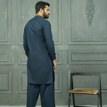 Velvour Men's Bursa Collar Embroidered Stitched Suit Kurta With Shalwar Men's Kurta YTC 