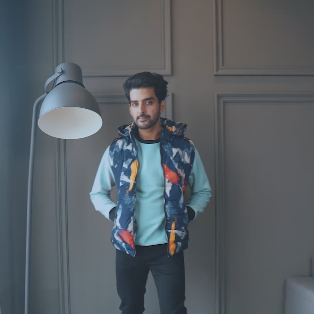 Men's Multi Quartz Army Puffer Body Warmer Hooded Gilet