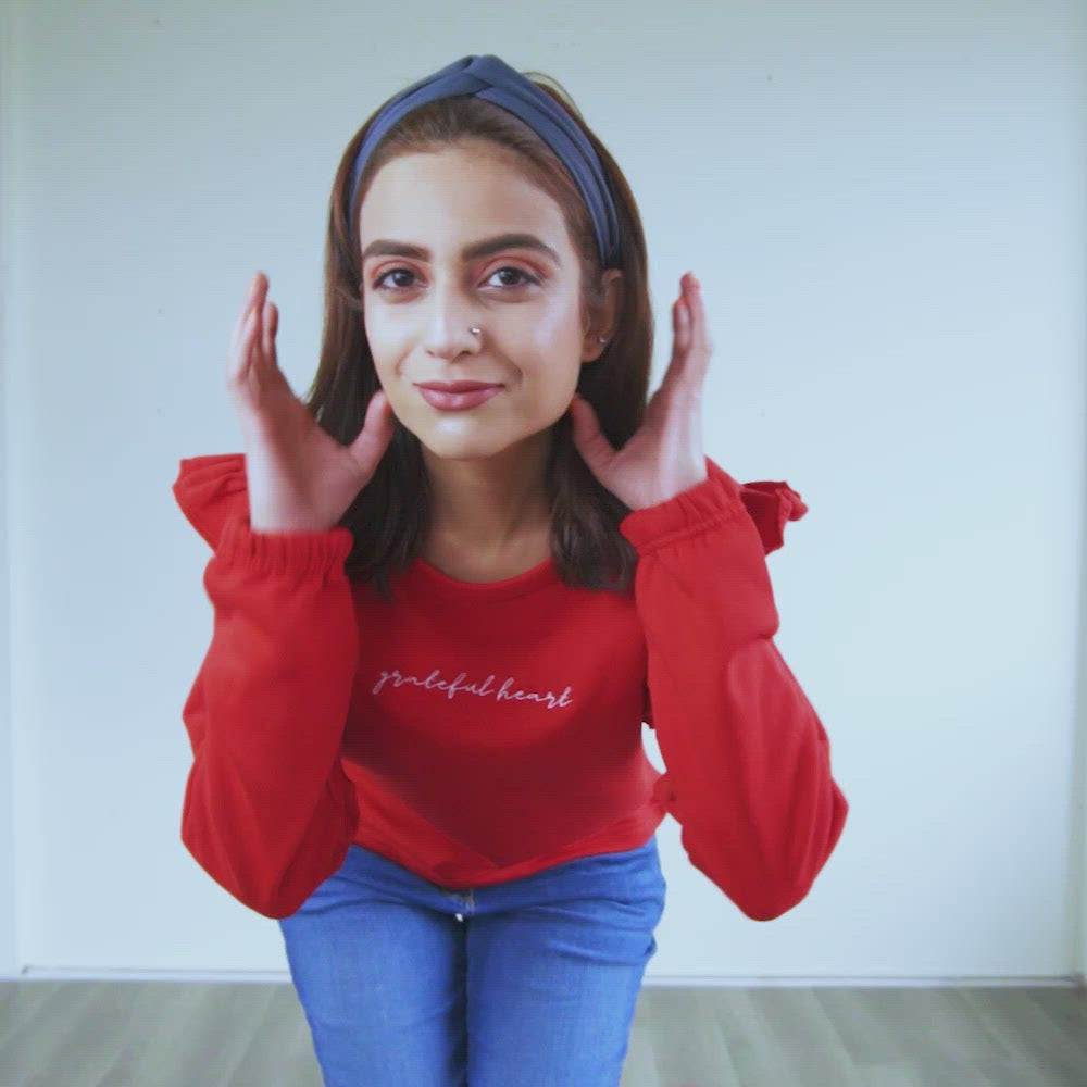 Polo Republica Women's Frill Grateful Embroidered Fleece Sweatshirt