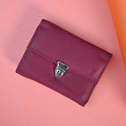 SFS ART: 914 Women's Push Lock Cow Leather Wallet Hand Bag SFS Pink 