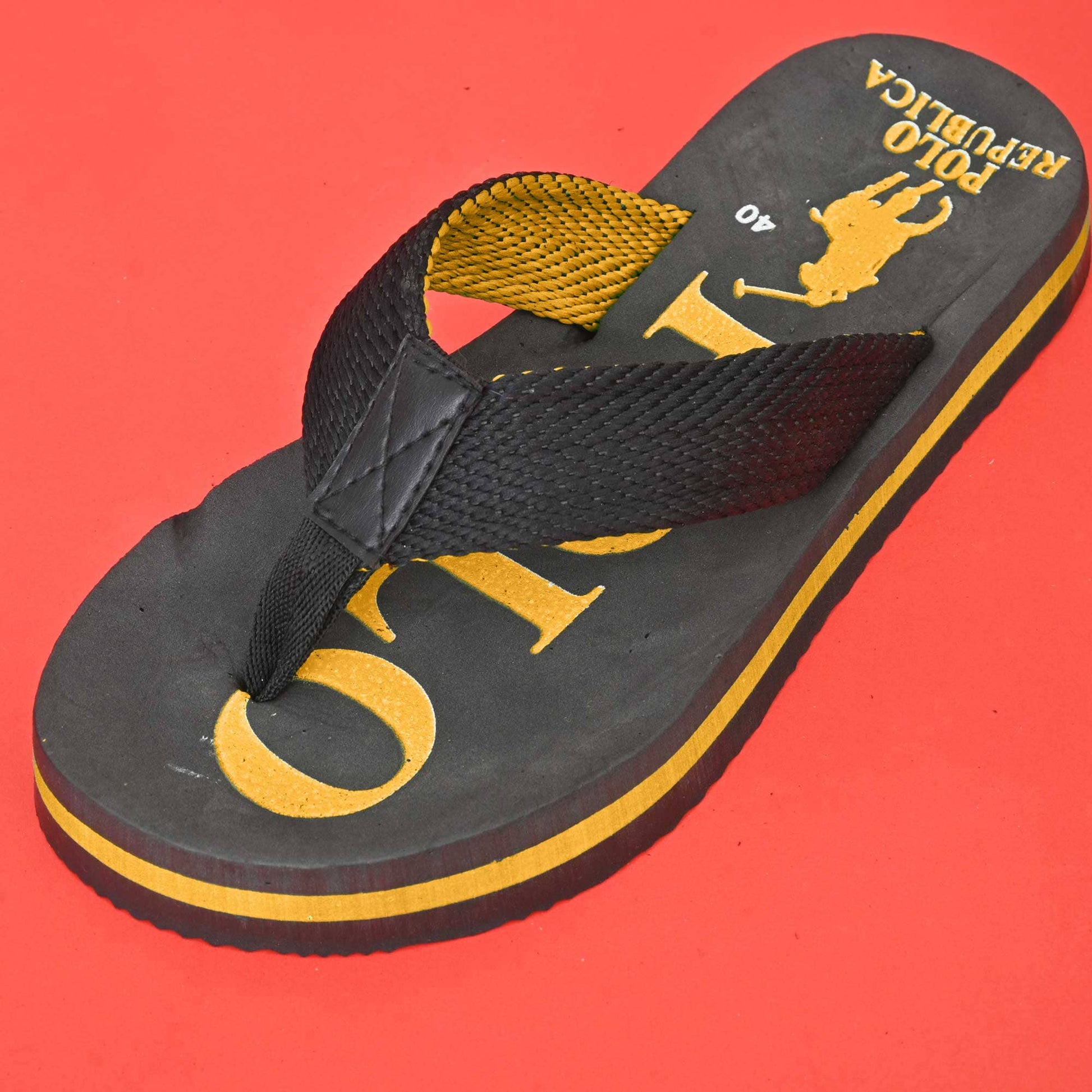 Polo Republica Men's Polo Pony Ultra-Light Soft Flip Flops Slippers Men's Shoes SNAN Traders Black & Yellow EUR 40 