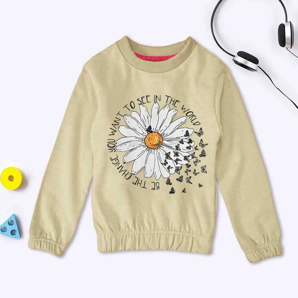 Lyallpur Girl's Sun Flower Printed Terry Sweat Shirt Girl's Sweat Shirt LFS Beige 2 Years 