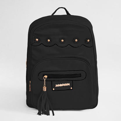 Jingpin Tassel Design Women's PU Leather Mini Backpack Hand Bag SMC Black 