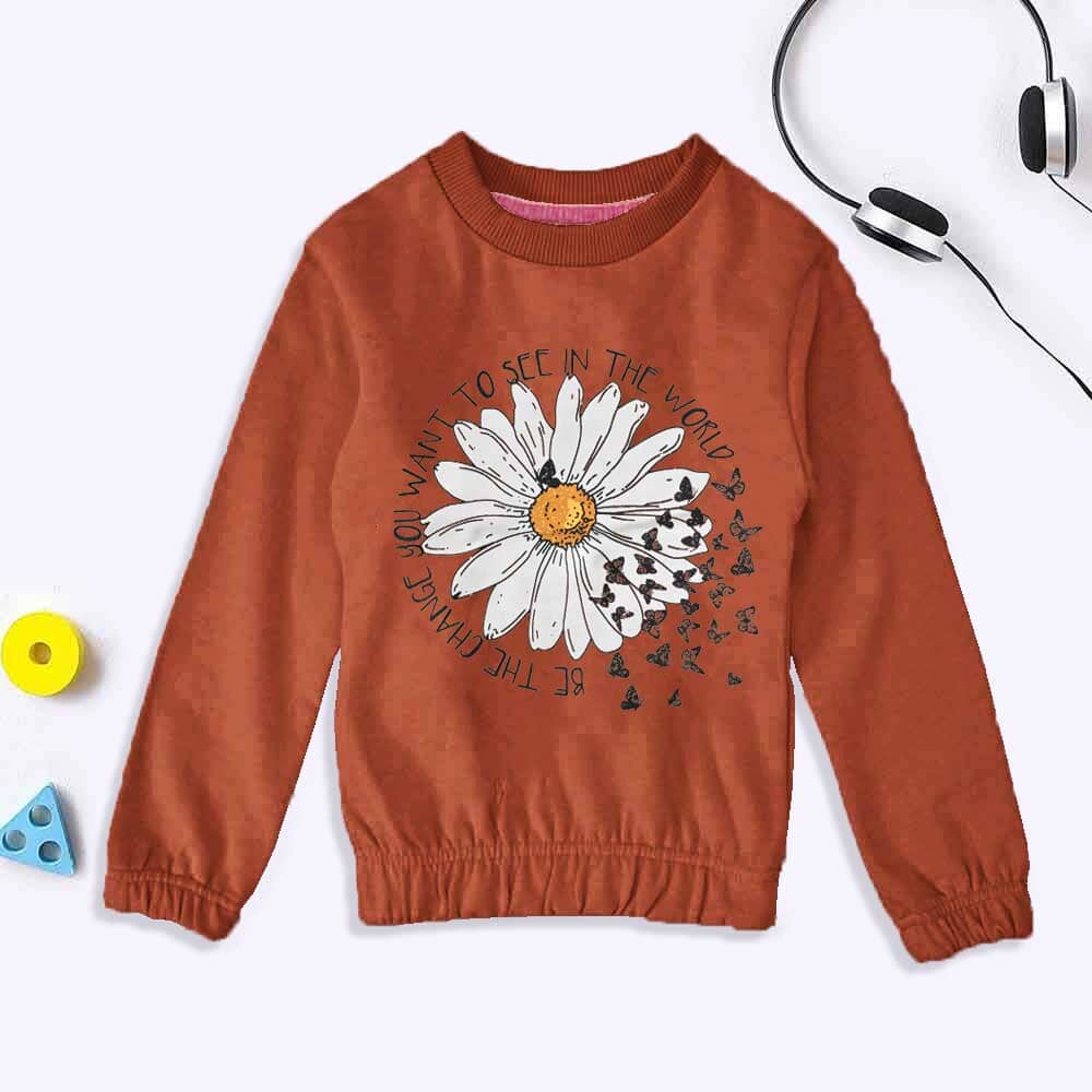 Lyallpur Girl's Sun Flower Printed Terry Sweat Shirt Girl's Sweat Shirt LFS Brick 2 Years 
