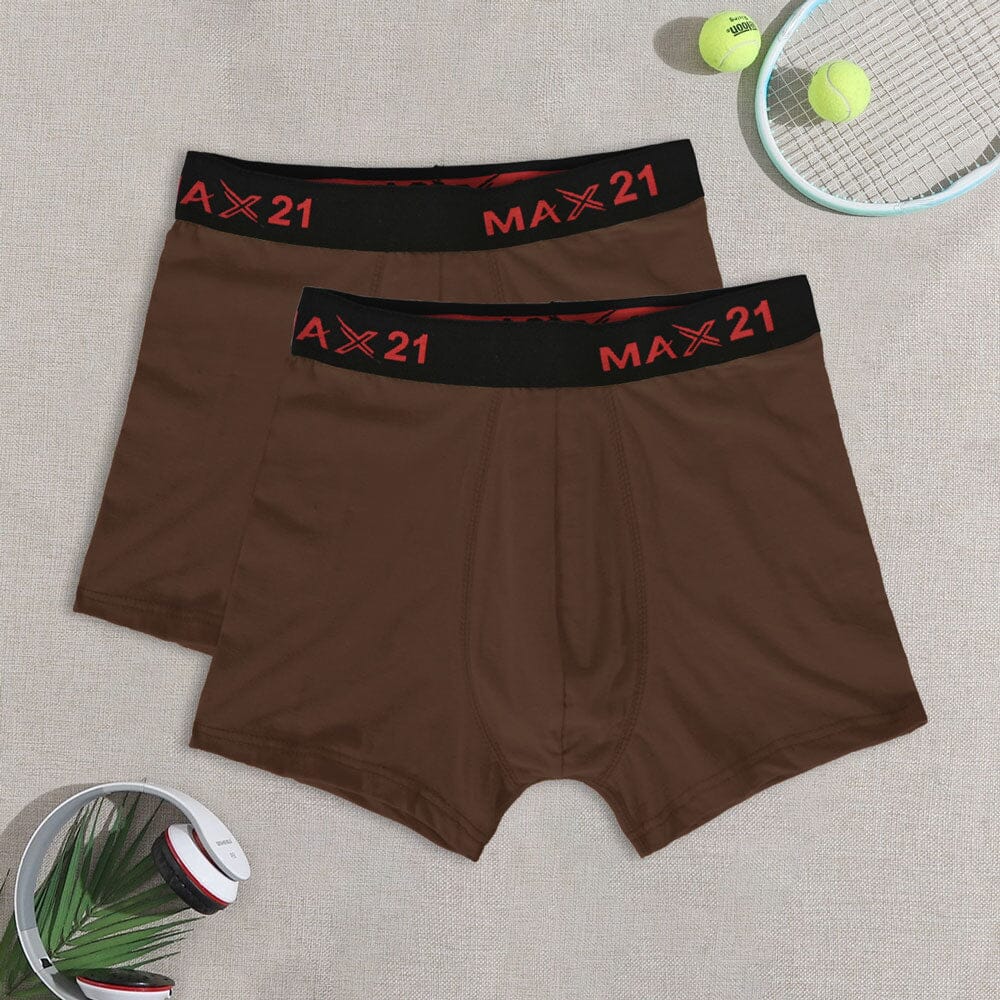 Max 21 Men's Stretch Jersey Boxer Shorts - Pack Of 2 Men's Underwear SZK Brown L 