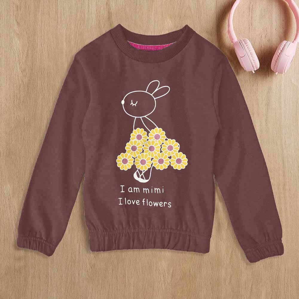 Lyallpur Girl's I Love Flower Printed Sweat Shirt Girl's Sweat Shirt LFS Burgundy 2 Years 