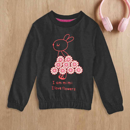 Lyallpur Girl's I Love Flower Printed Sweat Shirt Girl's Sweat Shirt LFS Charcoal 2 Years 