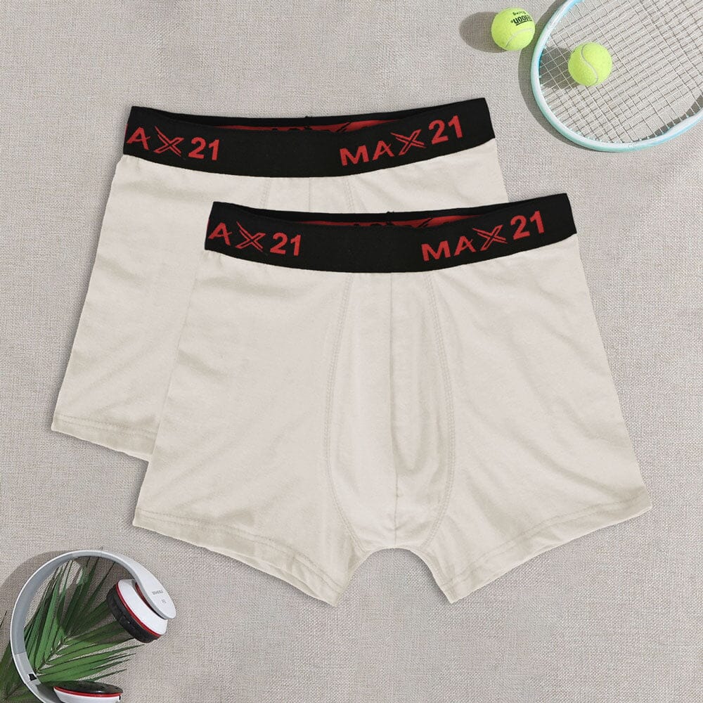 Max 21 Men's Stretch Jersey Boxer Shorts - Pack Of 2 Men's Underwear SZK Cream L 