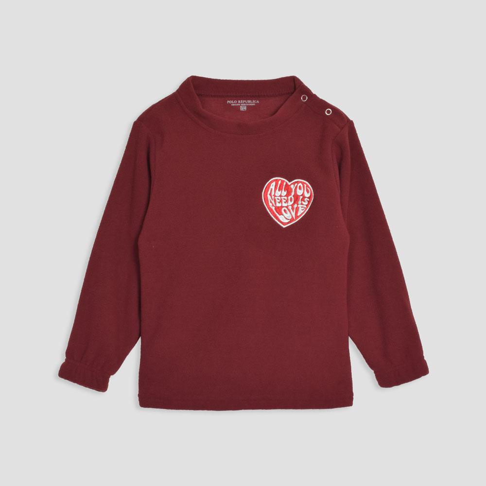 Polo Republica Kid's Need love Embroidered Buttoned Neck Sweat Shirt Boy's Sweat Shirt Polo Republica Burgundy 3-4 Years 