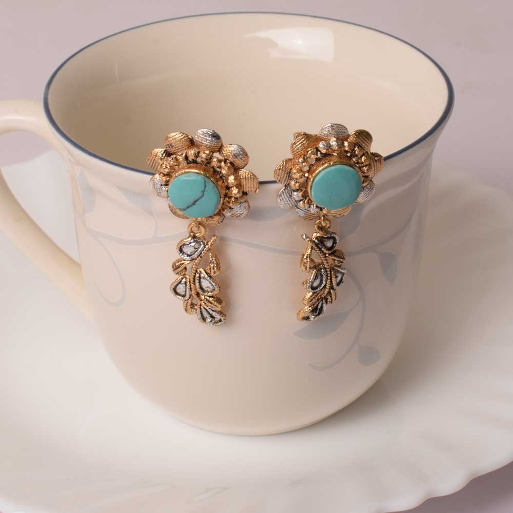 American Diamond Women's Flower Branch Design Earring Pair Jewellery SNAN Traders 