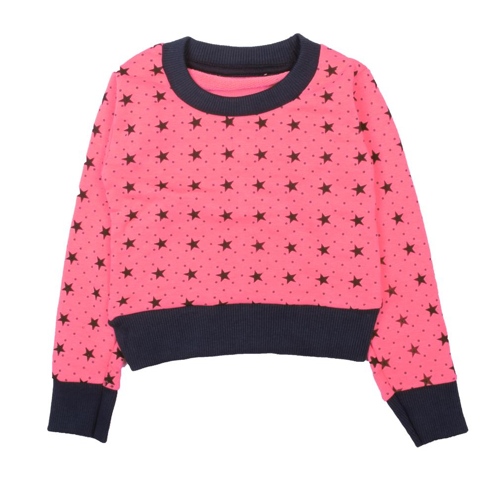 Stars Printed Kids Cut Label Crew Neck Terry Sweat Shirt Boy's Sweat Shirt SRK Shocking Pink 1 Year 