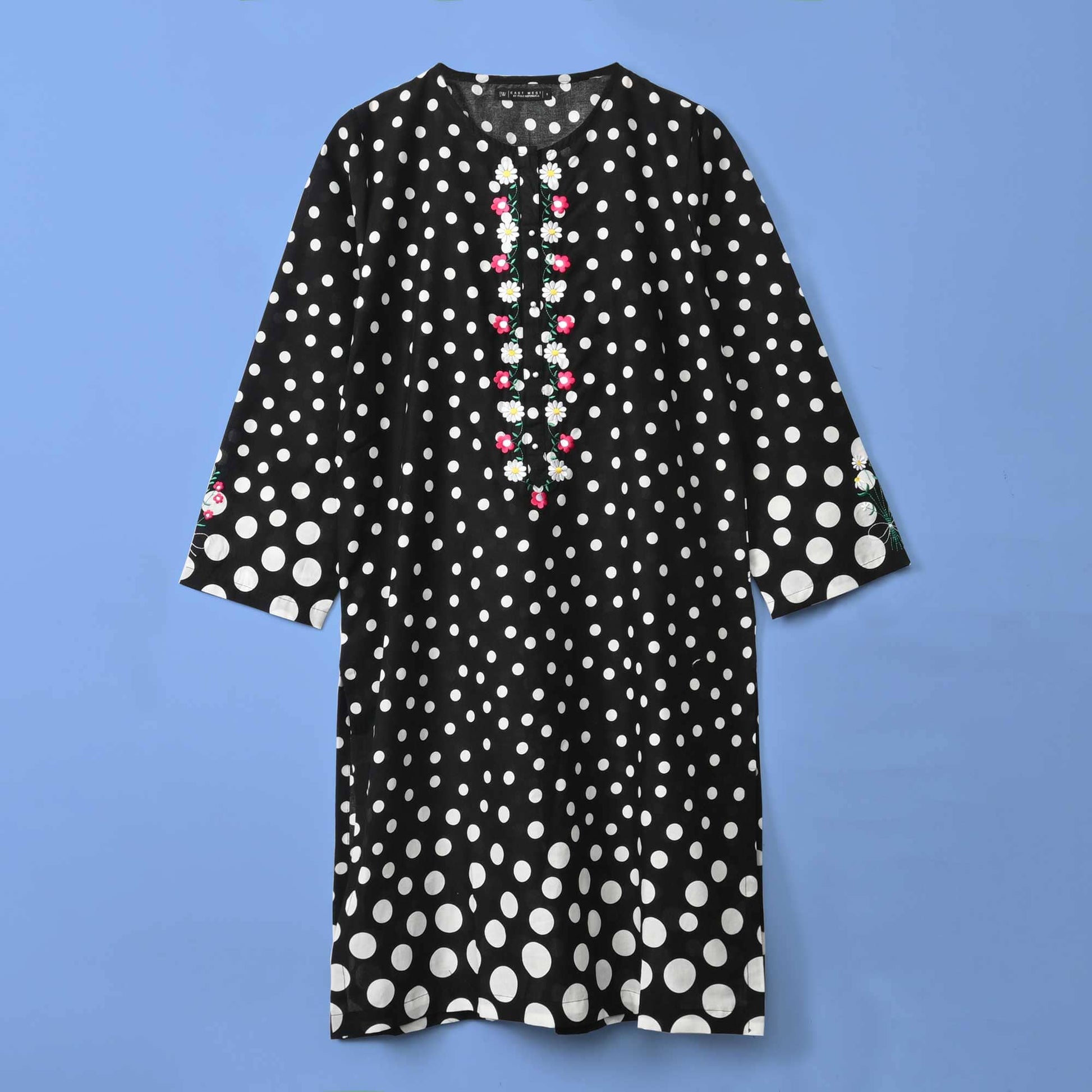 East West By Polo Republica Women’s Polka Dots Floral Embroidered Shirt Women's Kurti Polo Republica Black XS 