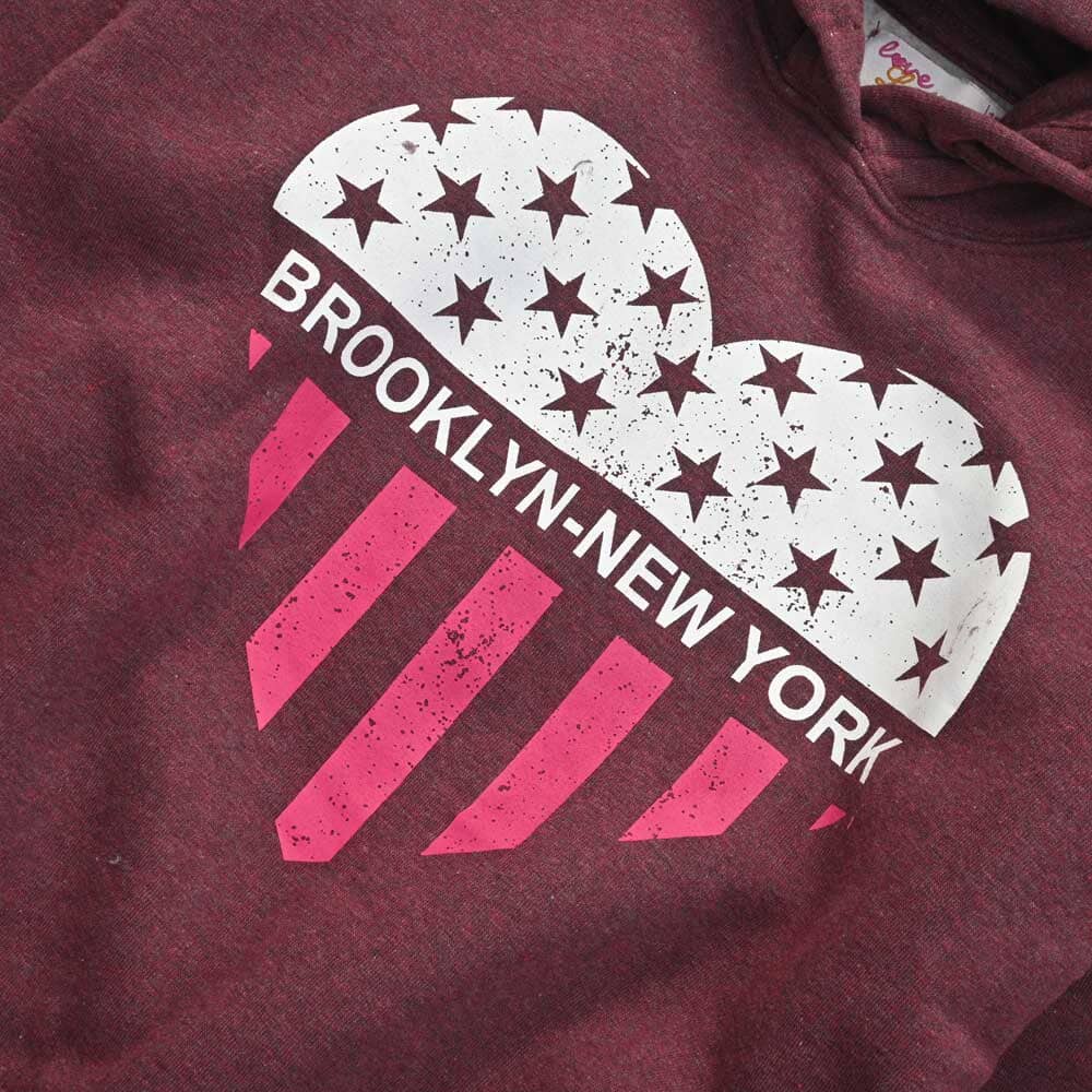 Girl's Love Lyallpur Heart Brooklyn Printed Fleece Hoodie Girl's Pullover Hoodie LFS 