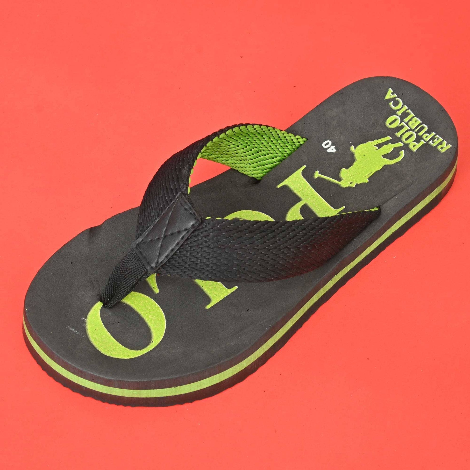 Polo Republica Men's Polo Pony Ultra-Light Soft Flip Flops Slippers Men's Shoes SNAN Traders Black & Green EUR 40 