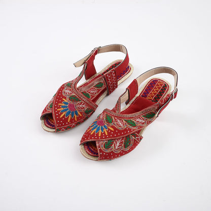 Women's Resita Embroidered Design Peshwari Chappal Women's Shoes SNQ Red EUR 36 